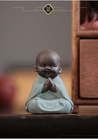 تمثال بوذا الضاحك من السيراميك، تمثال بوذا اللطيف الصغير، تمثال راهب سعيد، تمثال صغير لسطح المكتب، زينة الشاي، ديكور المنزل (أخضر 2) in Kuwait