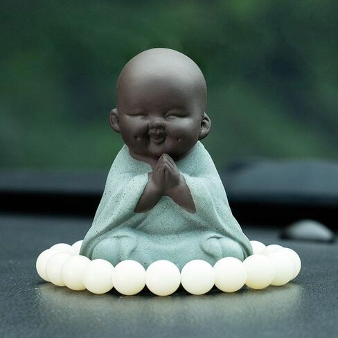 تمثال بوذا الضاحك من السيراميك، تمثال بوذا اللطيف الصغير، تمثال راهب سعيد، تمثال صغير لسطح المكتب، زينة الشاي، ديكور المنزل (أخضر 2) in Kuwait