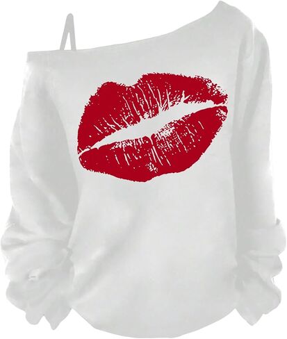 Women's Plus Size Graphic Sweatshirts Off The Shoulder Long Sleeve Pullovers Loose Vintage Y2K Tops in Saudi Arabia