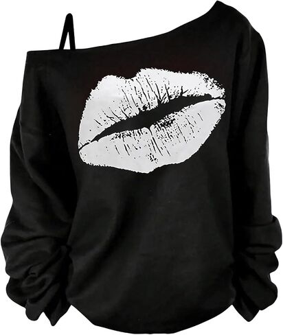 Women's Plus Size Graphic Sweatshirts Off The Shoulder Long Sleeve Pullovers Loose Vintage Y2K Tops in Saudi Arabia
