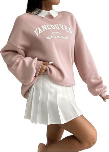 Floerns Women's Letter Graphic Contrast Collar Pullovers Long Sleeve Sweatshirts in Saudi Arabia