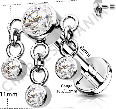 CM Crareesi Mania Helix Piercing Jewelry Cartilage Earrings Stud 316L Stainless Steel Labret Tragus Conch Piercing for Women 16G Internally Threaded Helix Earrings in Saudi Arabia
