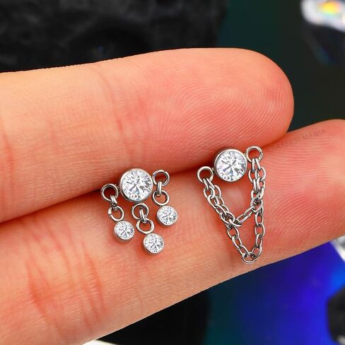 CM Crareesi Mania Helix Piercing Jewelry Cartilage Earrings Stud 316L Stainless Steel Labret Tragus Conch Piercing for Women 16G Internally Threaded Helix Earrings in Saudi Arabia