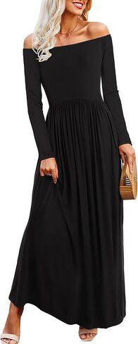 Amoretu Dresses for Women Long Sleeve Off Shoulder Maxi Flowy Casual Loose Plain Dress with Pockets in Kuwait