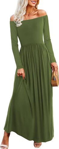 Amoretu Dresses for Women Long Sleeve Off Shoulder Maxi Flowy Casual Loose Plain Dress with Pockets in Kuwait