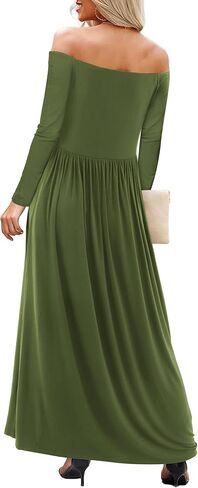 Amoretu Dresses for Women Long Sleeve Off Shoulder Maxi Flowy Casual Loose Plain Dress with Pockets in Kuwait