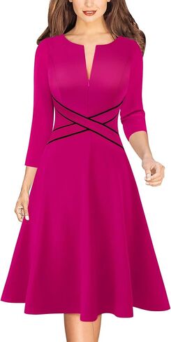 VFSHOW Womens Patchwork Colorblock Work Business Office Elegant Zipper up Slim A-Line Skater Dress in Saudi Arabia