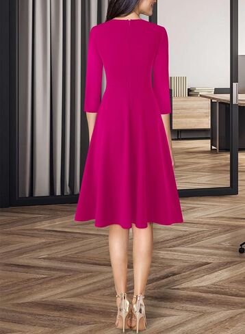 VFSHOW Womens Patchwork Colorblock Work Business Office Elegant Zipper up Slim A-Line Skater Dress in Saudi Arabia