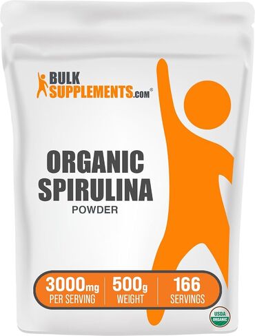 BulkSupplements.com Organic Spirulina Powder - Superfood Powder, Green Spirulina Powder, Spirulina Organic - Vegan-Friendly, 3000mg per Serving, 500g (1.1 lbs) (Pack of 1) in Kuwait