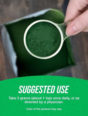 BulkSupplements.com Organic Spirulina Powder - Superfood Powder, Green Spirulina Powder, Spirulina Organic - Vegan-Friendly, 3000mg per Serving, 500g (1.1 lbs) (Pack of 1) in Kuwait