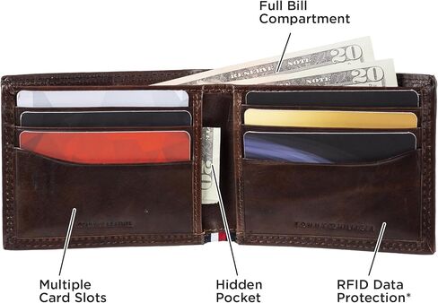 Tommy Hilfiger Men's Leather Wallet – Slim Bifold with 6 Credit Card Pockets and Removable Id Window in Saudi Arabia