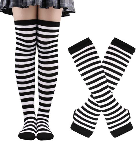 GSHLLO Long Stockings Gloves Set Halloween Thigh High Socks Over the Knee Socks Fingerless Cosplay Arm Warmers in Saudi Arabia