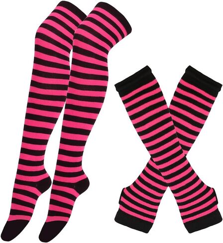GSHLLO Long Stockings Gloves Set Halloween Thigh High Socks Over the Knee Socks Fingerless Cosplay Arm Warmers in Saudi Arabia