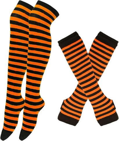 GSHLLO Long Stockings Gloves Set Halloween Thigh High Socks Over the Knee Socks Fingerless Cosplay Arm Warmers in Saudi Arabia