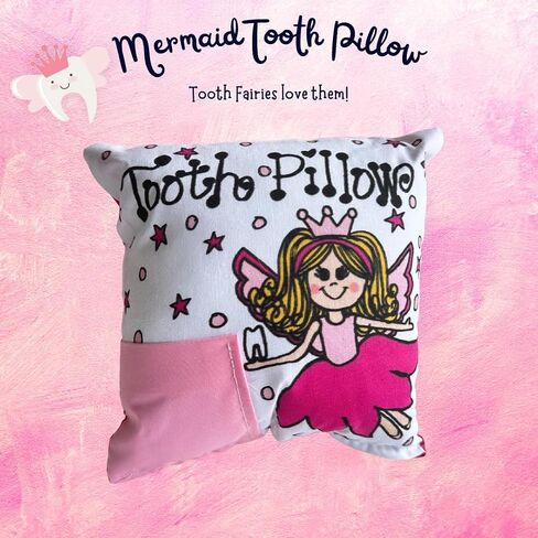 Bunnies and Bows Tooth Fairy Pillow Fairy with Petal Dress - 6.5" x 6.5" x 2" - Handmade in USA (Blonde Fairy) in Saudi Arabia