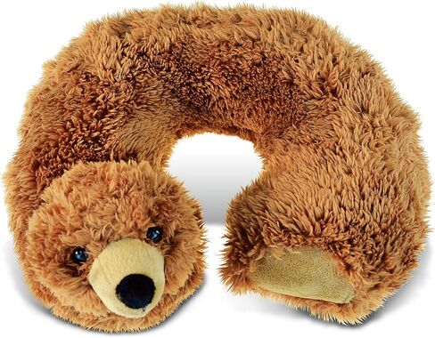 وسادة رقبة من القطيفة على شكل دب أشيب من دوليبو - وسادة رقبة ناعمة للسفر على شكل حيوان لدعم الرقبة والرأس، ملحق وسادة محشوة للحياة البرية اللطيفة للقيلولة، مسند رأس حيوانات محشو مبتكر للأطفال والكبار in Kuwait