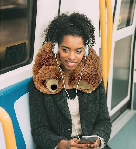 وسادة رقبة من القطيفة على شكل دب أشيب من دوليبو - وسادة رقبة ناعمة للسفر على شكل حيوان لدعم الرقبة والرأس، ملحق وسادة محشوة للحياة البرية اللطيفة للقيلولة، مسند رأس حيوانات محشو مبتكر للأطفال والكبار in Kuwait