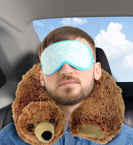 وسادة رقبة من القطيفة على شكل دب أشيب من دوليبو - وسادة رقبة ناعمة للسفر على شكل حيوان لدعم الرقبة والرأس، ملحق وسادة محشوة للحياة البرية اللطيفة للقيلولة، مسند رأس حيوانات محشو مبتكر للأطفال والكبار in Kuwait