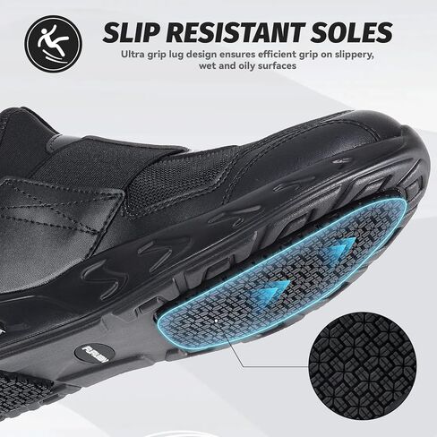 Non Slip Work Shoes for Women Men Slip on Sneakers Women Slip Resistant Waterproof Chef Kitchen Shoes Zapatos De Trabajo para Hombres, Black in Saudi Arabia