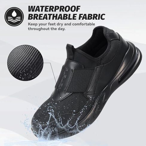 Non Slip Work Shoes for Women Men Slip on Sneakers Women Slip Resistant Waterproof Chef Kitchen Shoes Zapatos De Trabajo para Hombres, Black in Saudi Arabia
