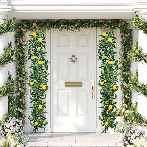 BFYDOAA 2pack Artificial Lemon Garland 5.5ft Faux Greenery Vine with Lemon,Indoor Outdoor Fruit Garland for Arches,Fireplaces,Ceilings,Swings,Mirrors in Saudi Arabia