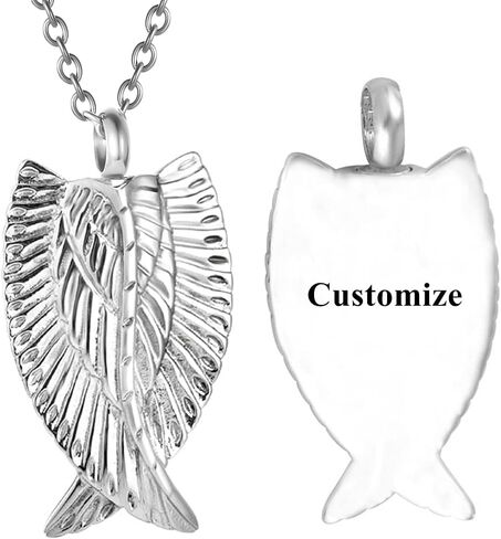 Angel Wings Cremation Urn Necklace for Ashes 316L Stainless Steel Memorial Jewelry Urn Pendant Ashes Holder Keepsake Gift in Kuwait