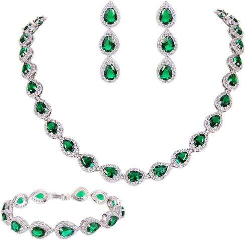 EVER FAITH Gorgeous CZ Birthstone Elegant Tear Drop Bridal Necklace Earrings Bracelet Jewerly Set for Women in Saudi Arabia