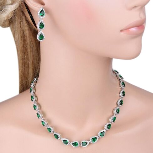 EVER FAITH Gorgeous CZ Birthstone Elegant Tear Drop Bridal Necklace Earrings Bracelet Jewerly Set for Women in Saudi Arabia