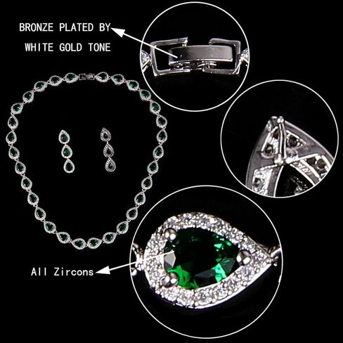 EVER FAITH Gorgeous CZ Birthstone Elegant Tear Drop Bridal Necklace Earrings Bracelet Jewerly Set for Women in Saudi Arabia