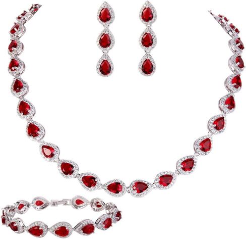 EVER FAITH Gorgeous CZ Birthstone Elegant Tear Drop Bridal Necklace Earrings Bracelet Jewerly Set for Women in Saudi Arabia