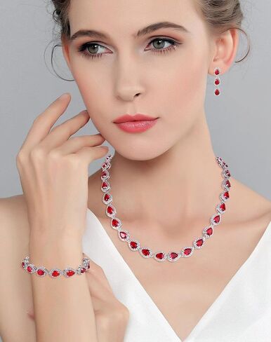EVER FAITH Gorgeous CZ Birthstone Elegant Tear Drop Bridal Necklace Earrings Bracelet Jewerly Set for Women in Saudi Arabia