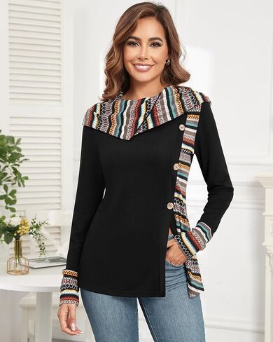 ZAFUL Women's Hoodies Long Sleeve Cowl Neck Button Hooded Shirts Knit Tops 2024 Fall Outfits Casual Boho Pullover Sweatshirt in Saudi Arabia