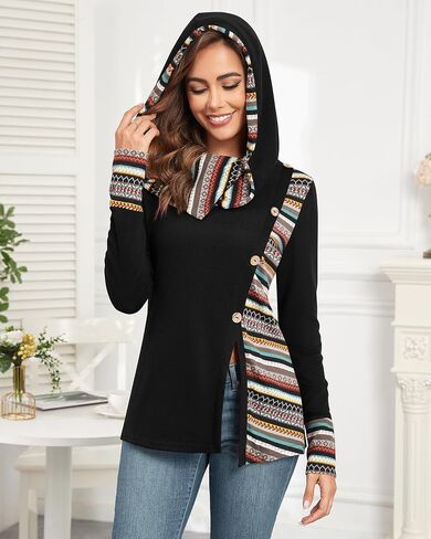 ZAFUL Women's Hoodies Long Sleeve Cowl Neck Button Hooded Shirts Knit Tops 2024 Fall Outfits Casual Boho Pullover Sweatshirt in Saudi Arabia