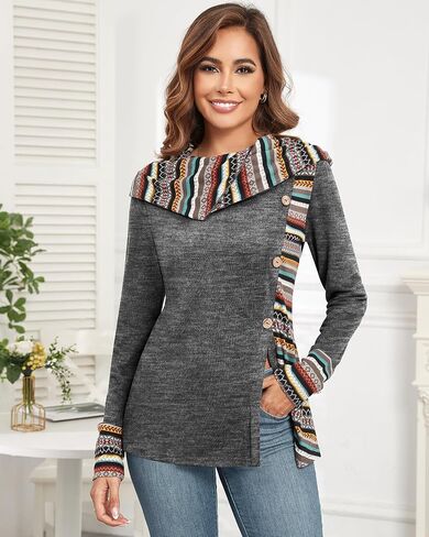 ZAFUL Women's Hoodies Long Sleeve Cowl Neck Button Hooded Shirts Knit Tops 2024 Fall Outfits Casual Boho Pullover Sweatshirt in Saudi Arabia