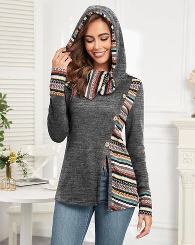 ZAFUL Women's Hoodies Long Sleeve Cowl Neck Button Hooded Shirts Knit Tops 2024 Fall Outfits Casual Boho Pullover Sweatshirt in Saudi Arabia