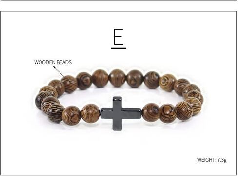 Fuqimanman2020 Natural Wooden Cross Christian Prayer Beads Stretch Bracelet Set for Women Men Catholic Religious Prayer Retro Jewelry in Kuwait