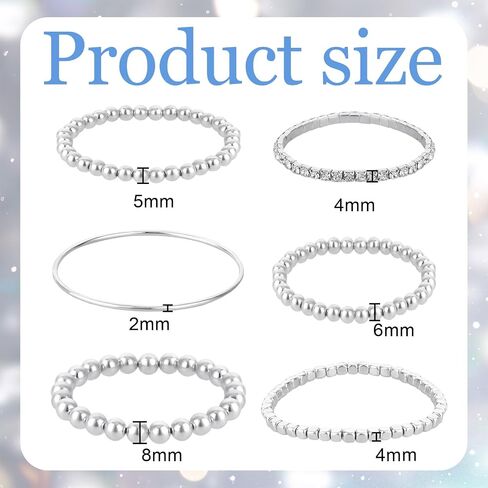 6 Pack Silver Ball Bracelets Elastic Bead Ball Bracelet Stackable Thin Bangle Bracelet Cubic Bead Bracelet, Adjustable Stretch Boho Stretch Bead Ball Bracelet Set in Saudi Arabia