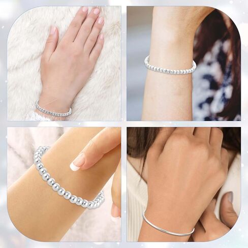 6 Pack Silver Ball Bracelets Elastic Bead Ball Bracelet Stackable Thin Bangle Bracelet Cubic Bead Bracelet, Adjustable Stretch Boho Stretch Bead Ball Bracelet Set in Saudi Arabia