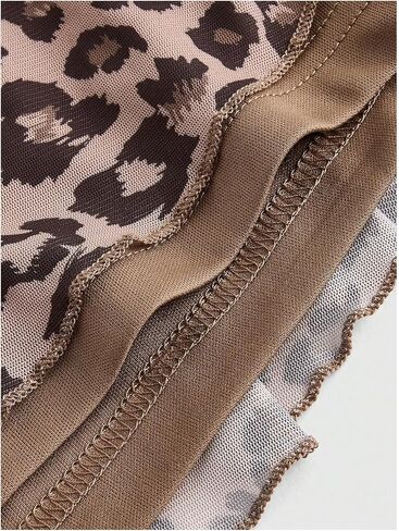 Women's Y2K Leopard Print Halter Dress Sexy Ruched Tie Backless Tiered Layer Mini Dresses Cheetah Mesh Ruffle Dress in Kuwait