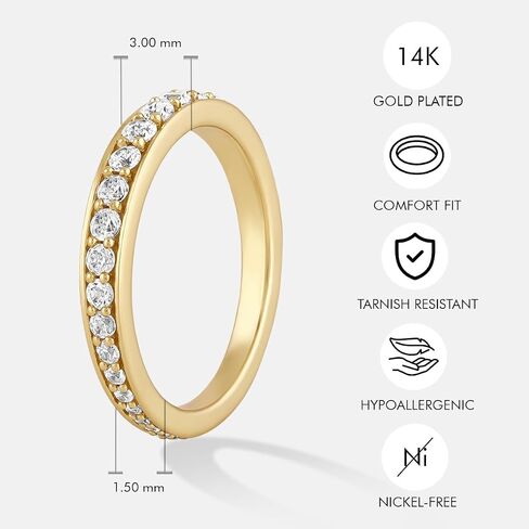 14K Gold or Platinum Plated Tapering Band Ring for Women with Cubic Zirconia | Size 5 to 9 in Saudi Arabia