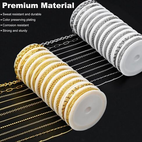 ELLEWIN 78.7 Feet 12 Rolls Gold Necklace Chains for Jewelry Making Jewelry Chains Bulk DIY Necklace Bracelet Making Accessories with Jump Rings Lobster Clasps Connectors in Saudi Arabia