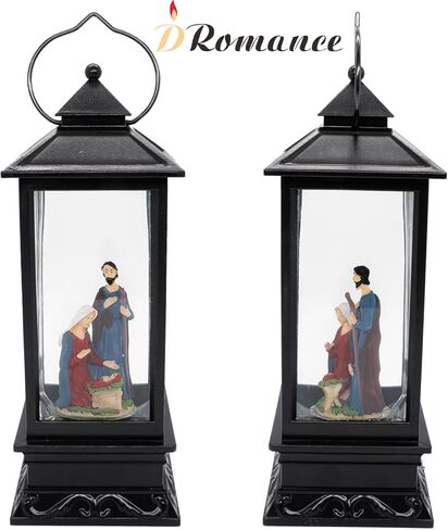DRomance Nativity Music Snow Globe Lantern with Timer Battery Operated & USB Powered Lighted Singing Snow Globe Lamp Spinning Water Swirling Glitters Christmas Decor 4" x 4" x 12" in Kuwait