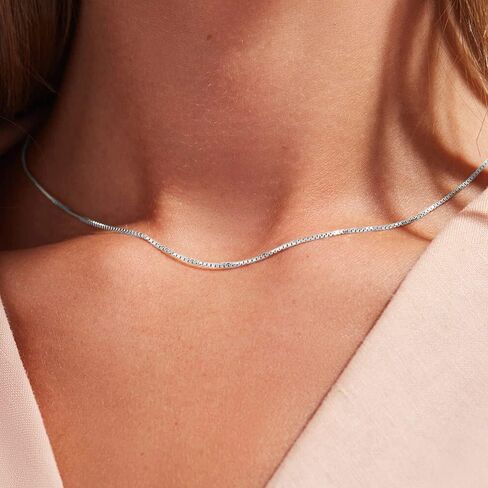 Fiusem 1.2mm Box Chain Necklace for Women, 16"-24" Thin Silver Tone Necklace Chain for Women, Stainless Steel Womens Chains 16, 18, 20, 22, 24 Inch in Saudi Arabia