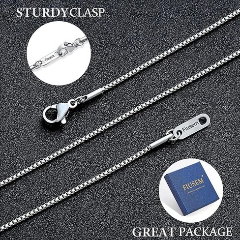 Fiusem 1.2mm Box Chain Necklace for Women, 16"-24" Thin Silver Tone Necklace Chain for Women, Stainless Steel Womens Chains 16, 18, 20, 22, 24 Inch in Saudi Arabia