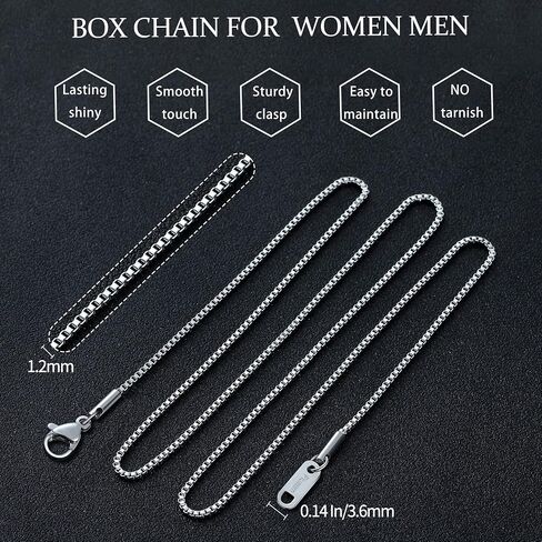 Fiusem 1.2mm Box Chain Necklace for Women, 16"-24" Thin Silver Tone Necklace Chain for Women, Stainless Steel Womens Chains 16, 18, 20, 22, 24 Inch in Saudi Arabia