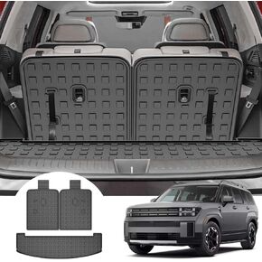 AOMSAZTO Floor Mats Fit for 2024 2025 Hyundai Santa Fe(Non-Hybrid), TPE All Weather Floor Liner for 1st & 2nd Row Full Set Car Liners Black