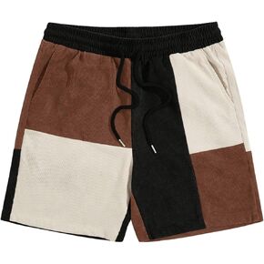 WDIRARA Men's Colorblock Drawstring Waist Corduroy Casual Shorts with Pockets