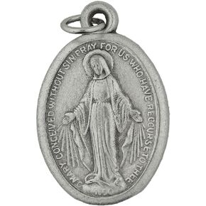 Our Lady of Grace Miraculous Medal Pendant | Silver-tone Metal Charm | 1" Tall | Great Catholic Gift for First Communion and Confirmation | Made in Italy