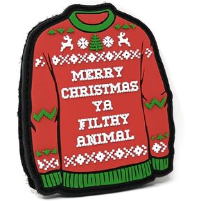 Merry Christmas Ya Filthy Animal Ugly Sweater PVC Rubber Tactical Patch | Christmas Hook and Loop Patch