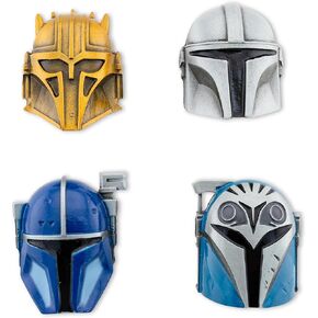 SalesOne Star Wars: The Mandalorian 4-Piece 3D Metal Helmet Pin Set | Badge Accessories for Lanyard, Backpack, Clothes
